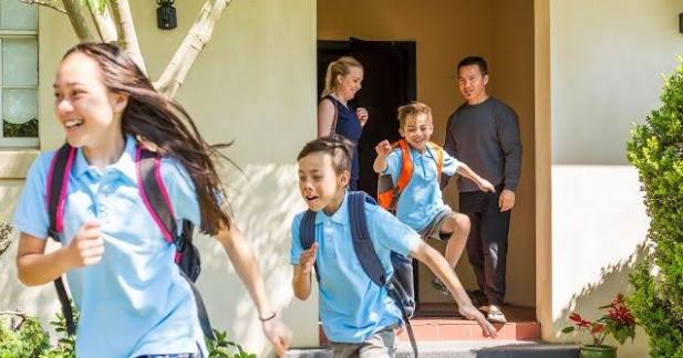 Showing kids leaving home and going to school