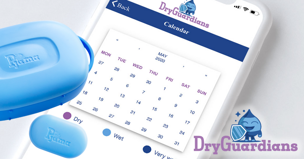 DryGuardians Bedwetting Alarm System by Pjama, bedwetting alarm unit, sensor, phone