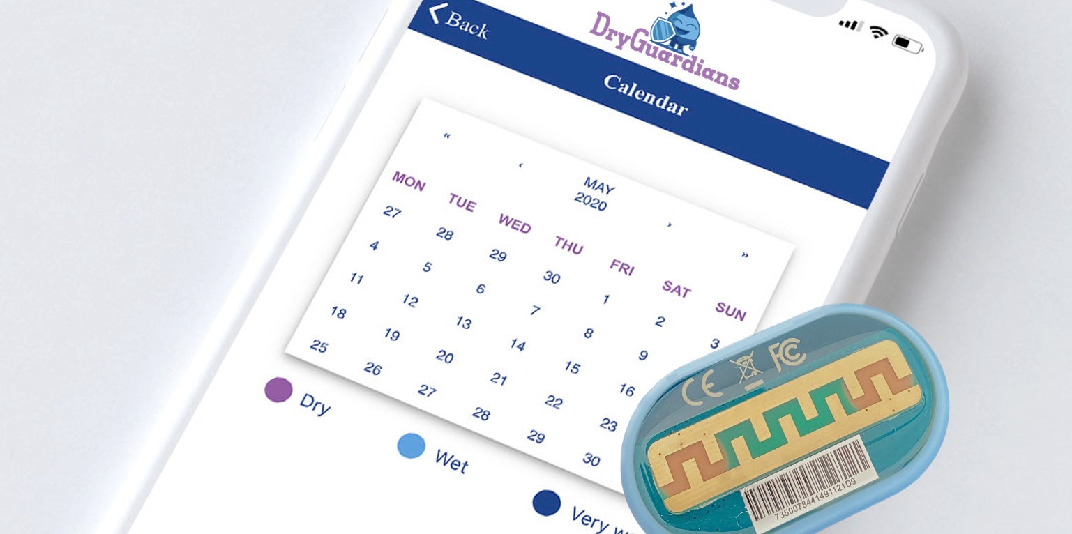 DryGuardians Bedwetting Alarm System by Pjama, bedwetting alarm unit, sensor, phone